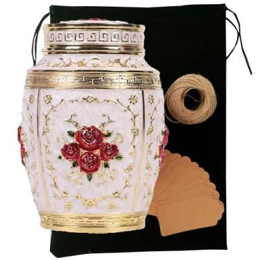 Imagem de EVELUXWIT Lembrança Urnas de Rosas para Cinzas Humanas Médias Urna de Cremação para Cinzas Humanas Adultas Lindas Urnas Funerárias Decorativas de Liga de Zinco, 7,1" Ax 4,7" C (Ouro Vermelho)