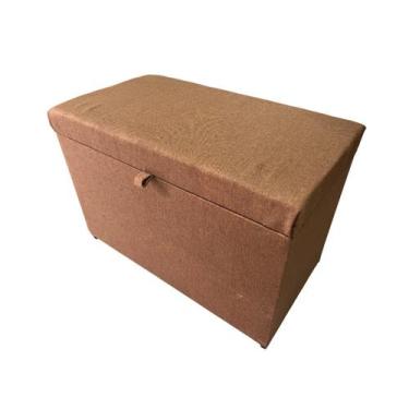 Imagem de Puff Baú Estofado Retangular C/ Pistão á Gás Em Linho - Laranja - NEGR