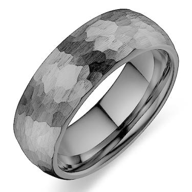 Imagem de Adreamz Anéis de casamento masculinos de carboneto de tungstênio martelado de 8 mm, aliança de casamento martelada preta e borda escovada, Carboneto de tungstênio 11.5