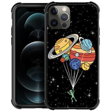 Imagem de Goodsprout Capa compatível com iPhone 12 Pro, balão alienígena, sistema solar, gráfico para meninas, design de padrão de imagem, à prova de choque, antiarranhões, capa traseira rígida de policarbonato