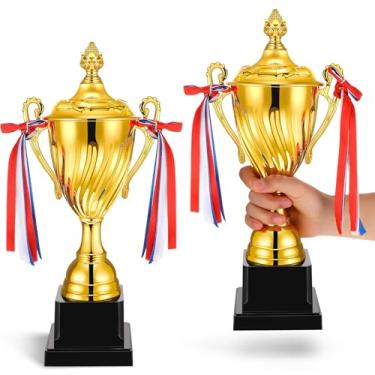 Imagem de Inbagi 4 peças Taça Troféu Grande 35,5 cm Ouro Troféu Prêmio Adulto Vencedor Troféus Futebol Lembranças de Festa para Golfe Esportes Basquete Liga Torneios de Equipe Festival Festa Lembranças de Jogos