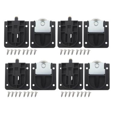 Imagem de ZQIY 4 pares de contas de plástico preto para porta de armário roldanas de porta deslizante com parafusos, roupeiro resistente, rodas de porta deslizante antiquadas para armários, portas de celeiro,
