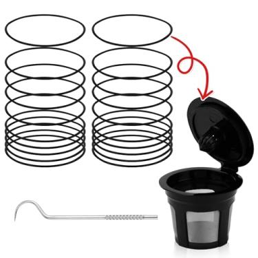Imagem de 20 peças de juntas de silicone para Keurig para copos K de plástico, anel de vedação de substituição com gancho dobrado para filtro de café, recarregável, reutilizável (preto)