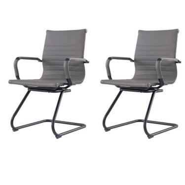 Imagem de Kit 2 Cadeiras Escritóriomanhattan Black Esteirinha Diretor Fratini Em Pu Cinza Base Fixa Preto