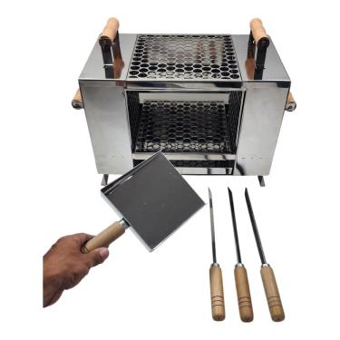 Imagem de Churrasqueira Ecológica 2 Andares 2 Grelhas Sem Fumaça Em Aço Inox + 3 Espetos + Pá Para Carvão