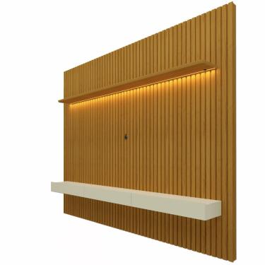 Imagem de Painel Home Gelius Nobre com ripas autênticas para TV de até 85 polegadas com 230 cm de Largura 100% mdf Naturale/Off White