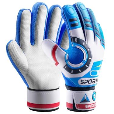 Imagem de Sportout Luvas de goleiro infantil, luvas de futebol com dupla proteção de pulso e material de látex antiderrapante resistente ao desgaste para evitar lesões (azul astronauta, tamanho 6, adequado para