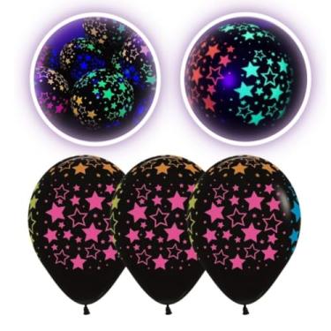 Imagem de 50 Bexigas Neon Preta Brilha na Luz Negra nº 12