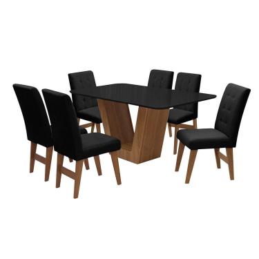 Imagem de Conj Mesa de Jantar Safira 6 Cadeiras Agata 160cm