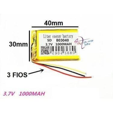 Imagem de Bateria  3.7v  1000 Mah   8mm X 30mm X 40mm 083040 3 Fios - bgb