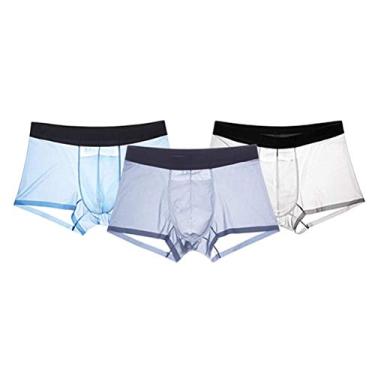 Imagem de GAOGAO Cueca boxer esportiva respirável Ice Silk com absorção de suor e secagem rápida, Azul claro, cinza claro e azul marinho, 36-39