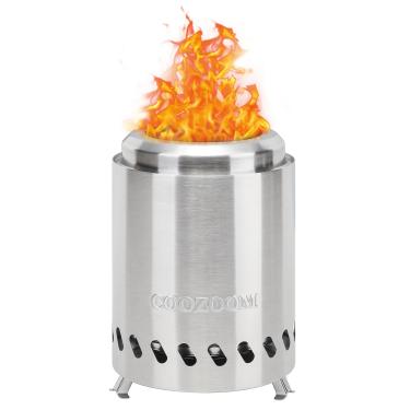 Imagem de COOZOOM Poço de fogo portátil de mesa: Mini fogão externo de aço inoxidável de 20 x 14 cm com suporte, lareira de mesa com baixa queima de fumaça alimentada por pellets ou madeira, para acampamento urbano e subúrbios ao ar livre