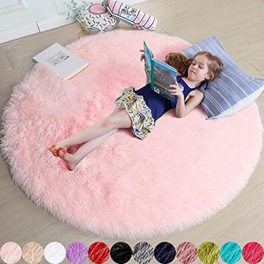 Imagem de Tapete redondo rosa para quarto de meninas, tapete circular fofo 4'X4' para quarto de criancas, tapete peludo para quarto de meninas adolescentes, tapete circular desgrenhado para quarto de bebe, tapete de pelucia felpudo para dormitorio, decoracao de quarto bonito para bebe
