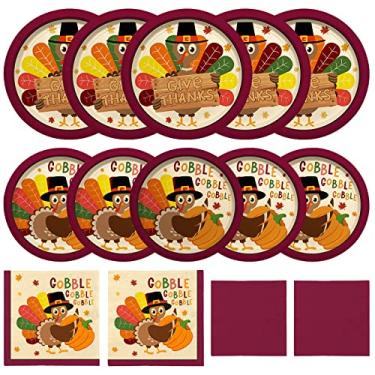 Imagem de Kit de artigos de festa de ação de graças com peru, louça descartável de outono inclui: pratos de jantar de papel, pratos de sobremesa, guardanapos de almoço e guardanapos de bebida, para decorações de festa de outono, servir 50