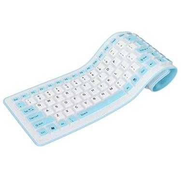Imagem de Teclado com fio USB, teclado de silicone dobrável de 103 teclas à prova d'água mudo sem fade roll up teclado dobrável para computador portátil(Azul)