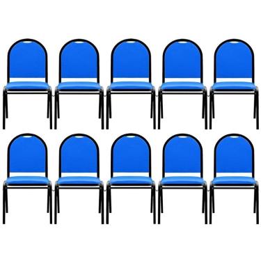 Imagem de Kit 10 Cadeiras Hoteleiras Auditório Empilhável Sintético M23 Azul - Mpozenato