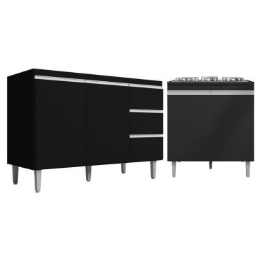 Imagem de Kit Balcão Gabinete Para Pia Andreia 120cm C- Balcão Cooktop 4 Ou 5 Bocas Preto