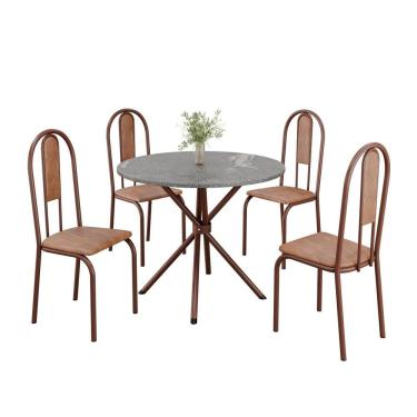 Imagem de Conjunto Sala De Jantar Mesa Redonda 70cm Tampo Granito Topázio 4 Cadeiras Linda Yescasa Marrom