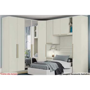 Imagem de Quarto Casal Modulado 6 Peças (1 Armário Aéreo + 4 Guarda Roupas + 1 Complemento) 67 Areia - Henn