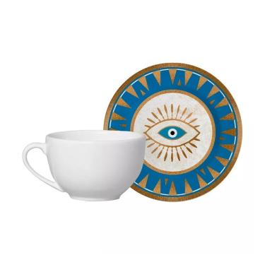 Imagem de Xícara Chá Branca Cerâmica C- Pires Olho Grego Plus Alleanza