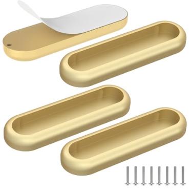 Imagem de YogePote Pacote com 4 puxadores autoadesivos de gaveta de 10 cm, maçanetas autoadesivas de liga de alumínio para portas de celeiro/chuveiro de vidro/varanda, armários de cozinha, guarda-roupas