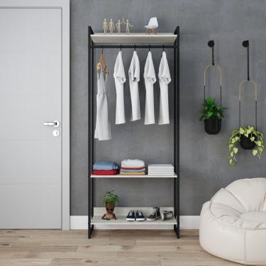 Imagem de Estante Closet Arara Industrial 3 Prateleiras 187x80cm Dynamica Yescasa Snow / Preto
