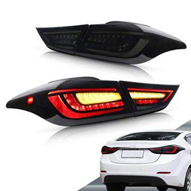 Imagem de VLAND Luzes traseiras de LED para Hyundai Elantra Sedan 2011-2016 e Elantra Coupe 2013 2014 com sequencial âmbar, conjunto de lâmpada traseira, incluindo freio de seta e luz de ré, lente fumê