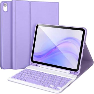Imagem de para iPad 11/10 geração caixa com teclado, caixa de teclado Bluetooth desmontável para iPad A16 2025 11 polegadas / 10 geração 2022 10.9 '',Sem caneta (Roxo)