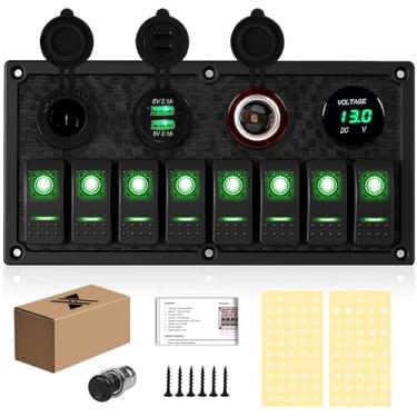 Imagem de xhtechnology Painel de Interruptor Rocker de 8 Gangues, Soquete de Carregador Usb Duplo 3.1A com Voltímetro Digital LED Multifuncional, Painel de Interruptor de Alternância com Fio de 12/24 V para Car
