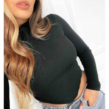 Imagem de cropped gola alta manga longa malha canelada triangulo - moda filo