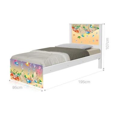 Imagem de Cama Solteiro com Cabeceira Adesivada Fundo do Mar Feliz - CASA H
