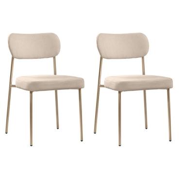 Imagem de Conjunto 2 Cadeiras Lavínia Bouclê Bege/aço Champanhe - Salaone Bouclê Bege/aço Champanhe