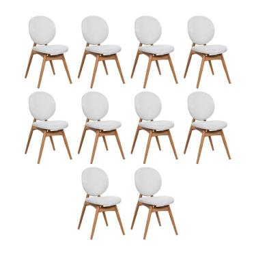 Imagem de Kit 10 Cadeiras De Jantar Lotus Estrutura Aço Carbono Laminado Natural Com Estofado Linho Cru