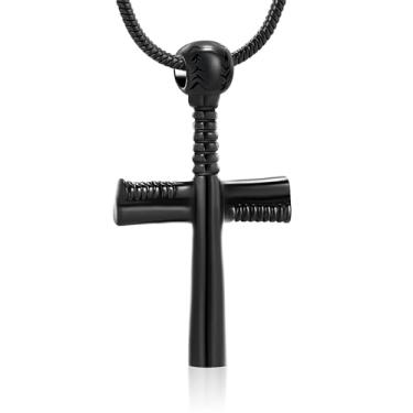 Imagem de AIWENXI Colar com pingente de urnas de cremação em formato de cruz em aço inoxidável estilo retrô com pingente de cinza humana e medalhão para homens e mulheres, Aço inoxidável, Sem Pedra Preciosa