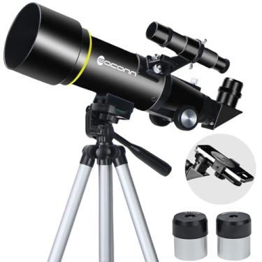 Imagem de Telescópios, telescópio para crianças e adultos iniciantes, 70 mm abertura 400 mm comprimento foco comprimento telescópio viagem com suporte AZ para observar a lua e paisagem - preto