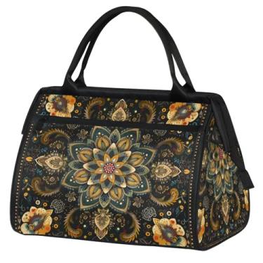 Imagem de Bolsa de fim de semana noturna para mulheres e homens, com flor, vintage, impermeável, bolsa de viagem com zíper, leve, esportiva, academia, bagagem, bolsa de treino para viagem, ioga, acampamento