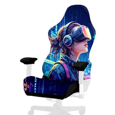 Imagem de Capa para cadeira de jogos, estilo Cyberpunk legal alta elasticidade macia fácil de instalar capa de assento para cadeira de jogos com capa de apoio de braços - sem cadeira (F)