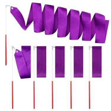 Imagem de SaktopDeco Fitas de dança roxas fitas de ginástica rítmica varinhas de serpentina de seda para bastão de dança artística, pacote com 6