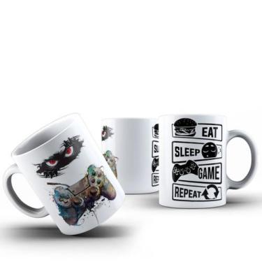 Imagem de Caneca Gamer Divertida Para Café Frase Eat Sleep Game Repeat - ocamelo