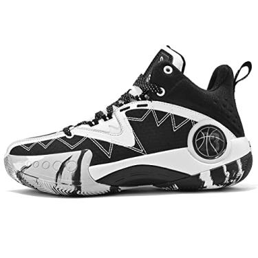 Imagem de ASHION Tênis Para Meninos E Meninas, Com Amortecimento De Ar Basquete, Corrida, Esporte, Cano Médio, Treinamento Escolar (Criança Pequena/Criança Grande), Preto Branco, 6,5