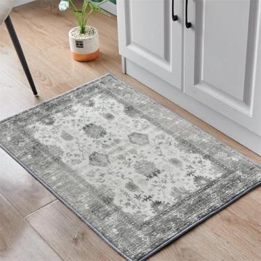 Imagem de ESSMOKO Tapetes tapete turco persa para casa, sala de estar, quarto, mesinha de cabeceira, lavável à máquina, tapete de vários tamanhos, cinzento de luxo, 40 x 60 cm