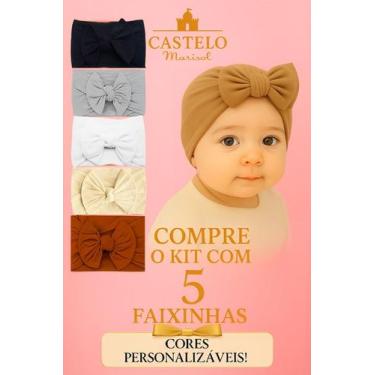 Imagem de Kit 5 Laços de Cabelo Bebê Acessórios Infantil Turbante - Castelo Mari