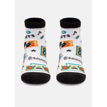 Imagem de Meia Menino Micro Puket Cano Curto Música Branco 23 a 33, Branco, 23 A