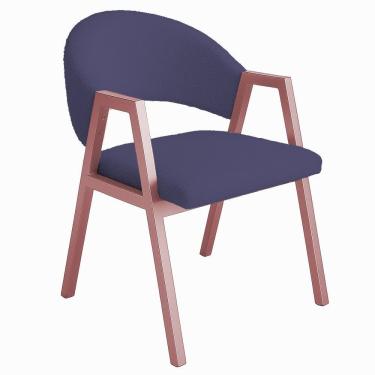 Imagem de Cadeira De Jantar Antonella Veludo Estilo Poltrona Com Pés Rosê - 7 Decor Azul Marinho