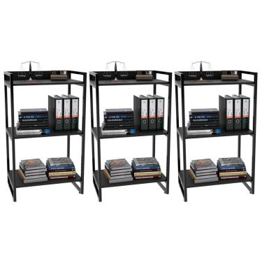 Imagem de Kit 3 Estantes Com 3 Prateleiras Escritório 14x60cm Preto