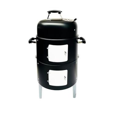 Imagem de Joyagrill Termômetro embutido para churrasqueira de 40,6 cm, saída de ar e portas de dois acessos, churrasqueira defumadora de carne multicamadas com 3 alças resistentes ao calor, ideal para cozinhar