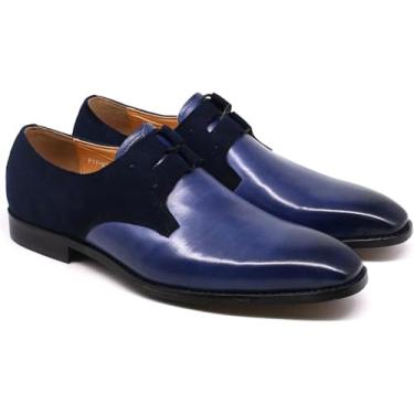 Imagem de Vestido Formal Masculino Oxfords Couro Real Lace-ups Negócios Casual Wingtip Festa De Casamento Derby Sapatos, Blue, 40 EU