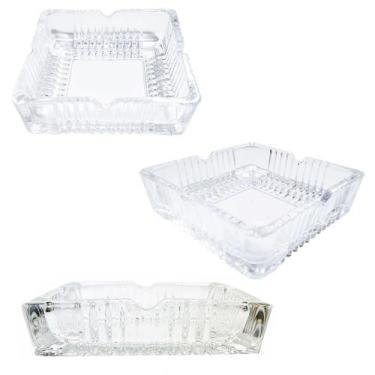 Imagem de Kit com 3 Cinzeiro de Mesa Quadrado Cristal Vidro Frisado 10x10cm Resi