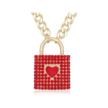 Imagem de Wellotus Colar feminino com pingente de strass, corrente cubana dourada grossa, bijuteria hip hop, Medium, Metal, Sem Pedra Preciosa