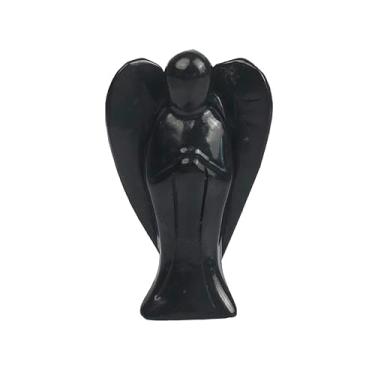 Imagem de LWQCHW Estatueta de anjo Shungite estátua esculpida à mão de anjo da guarda de pedra natural para proteção de energia de cura (52 × 35 × 15 mm, aprox. 19 g))